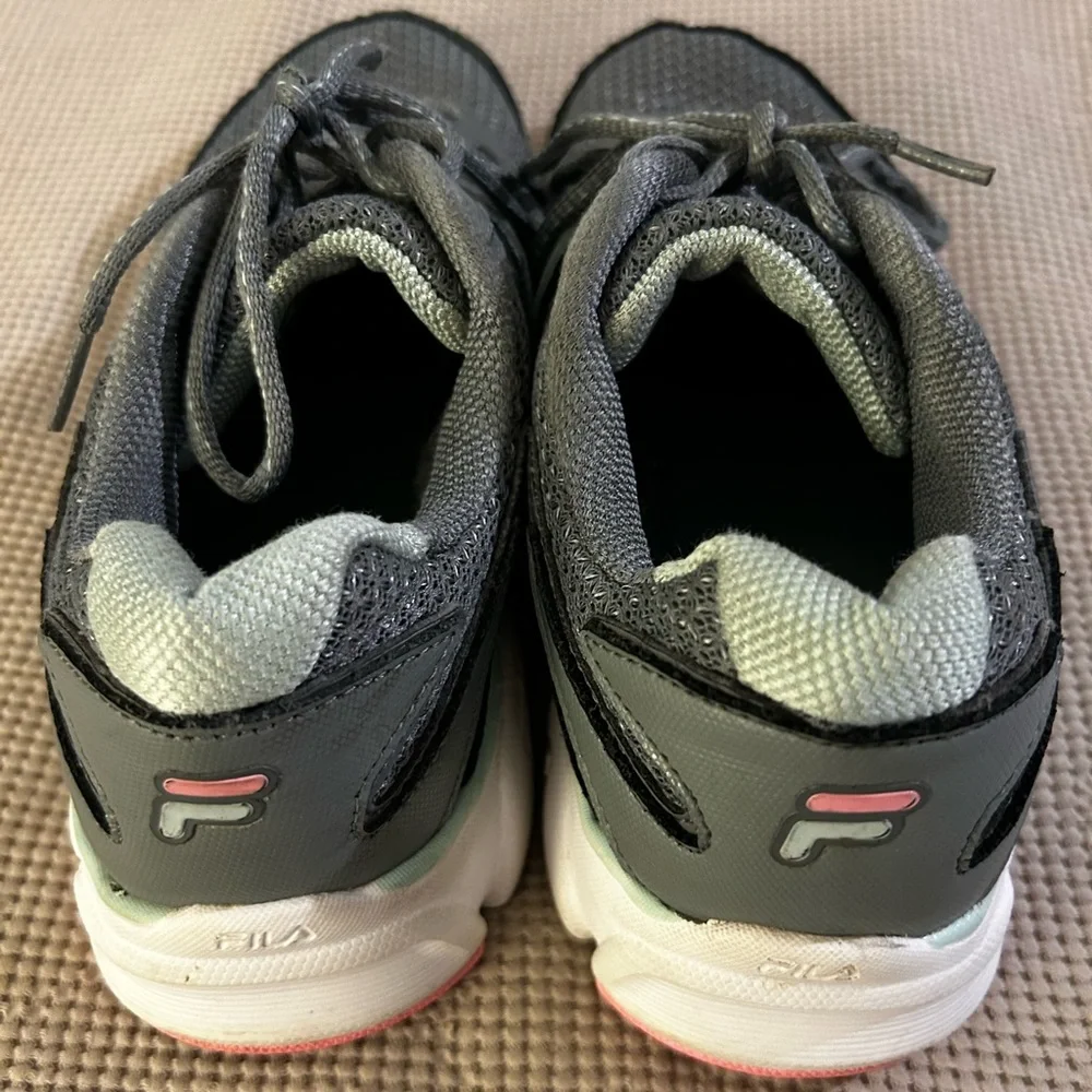 EUC Woman’s Fila Gray Lace-Up Sneakers with mint green and pink details size 9